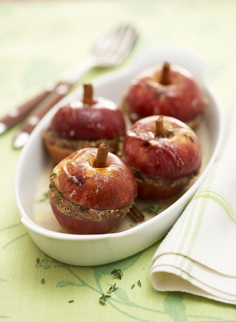 Baked apples with savoury meat stuffing