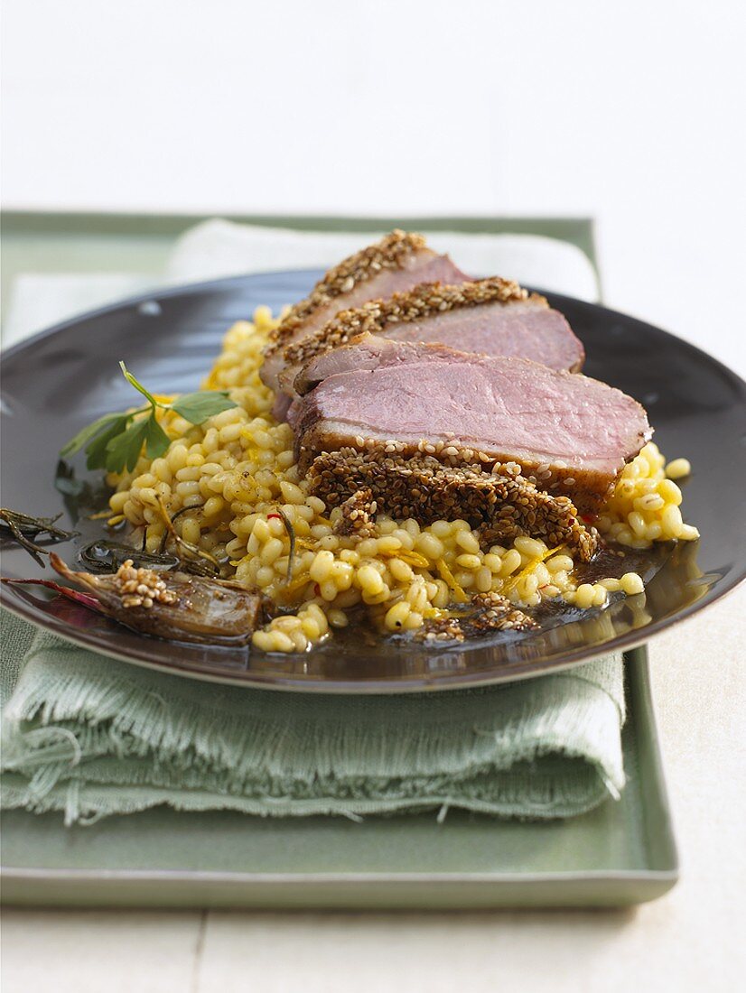 Duck breast with sesame crust