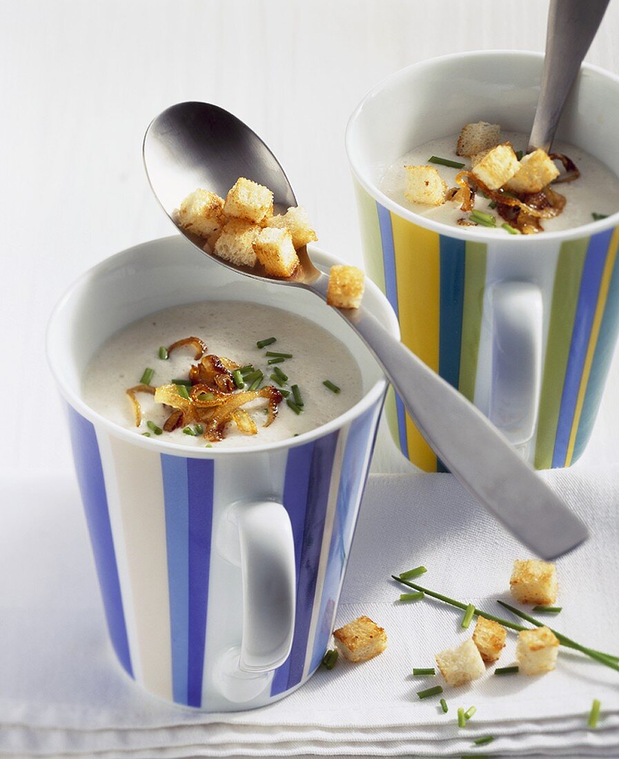 Cheese and horseradish soup with croutons