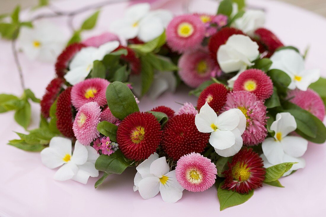 Wreath of Bellis and horned violets