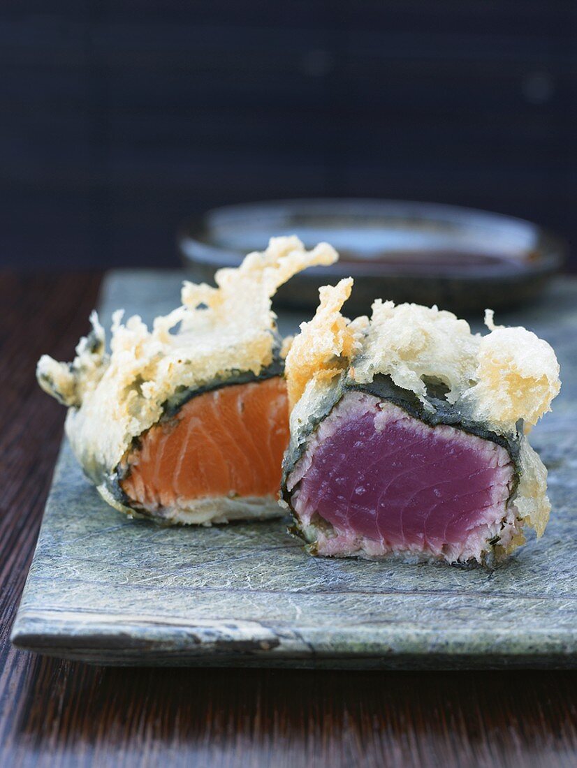 Gebackenes Sashimi von Lachs und Thunfisch