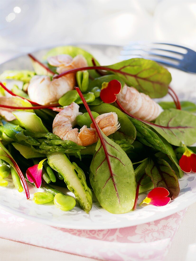 Gemüsesalat mit Scampi