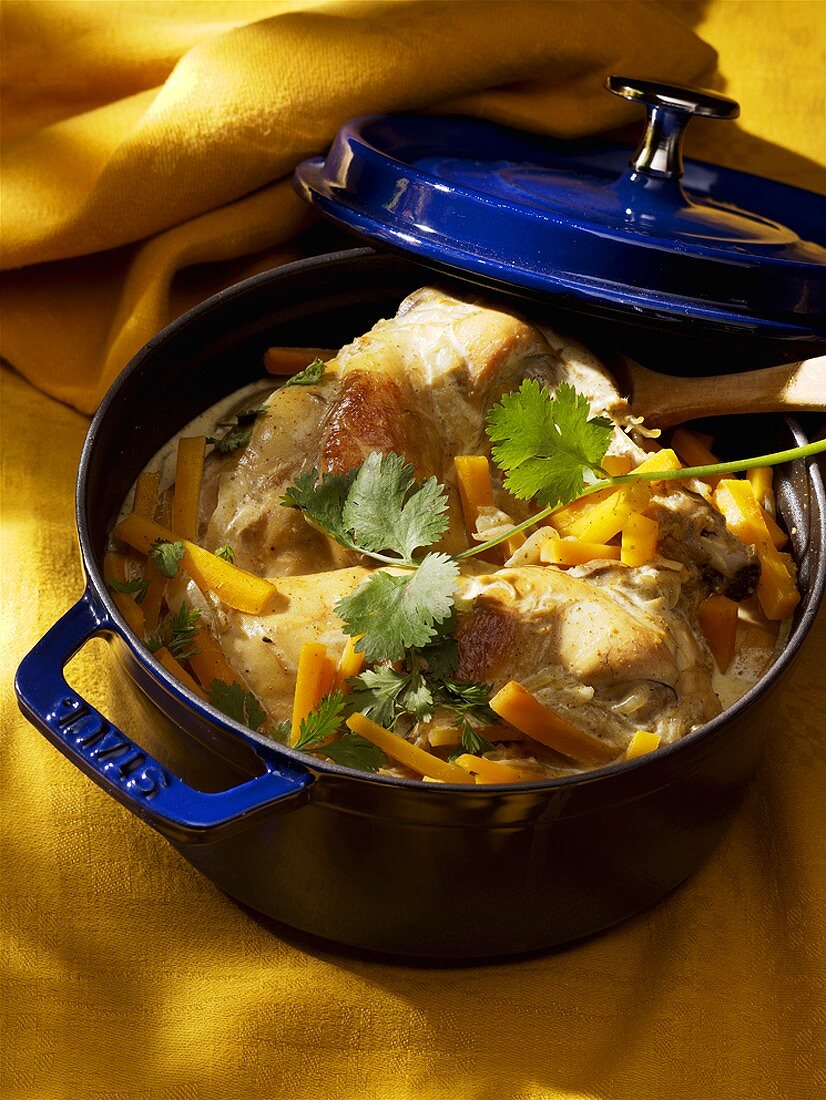 Rabbit curry in stew pan