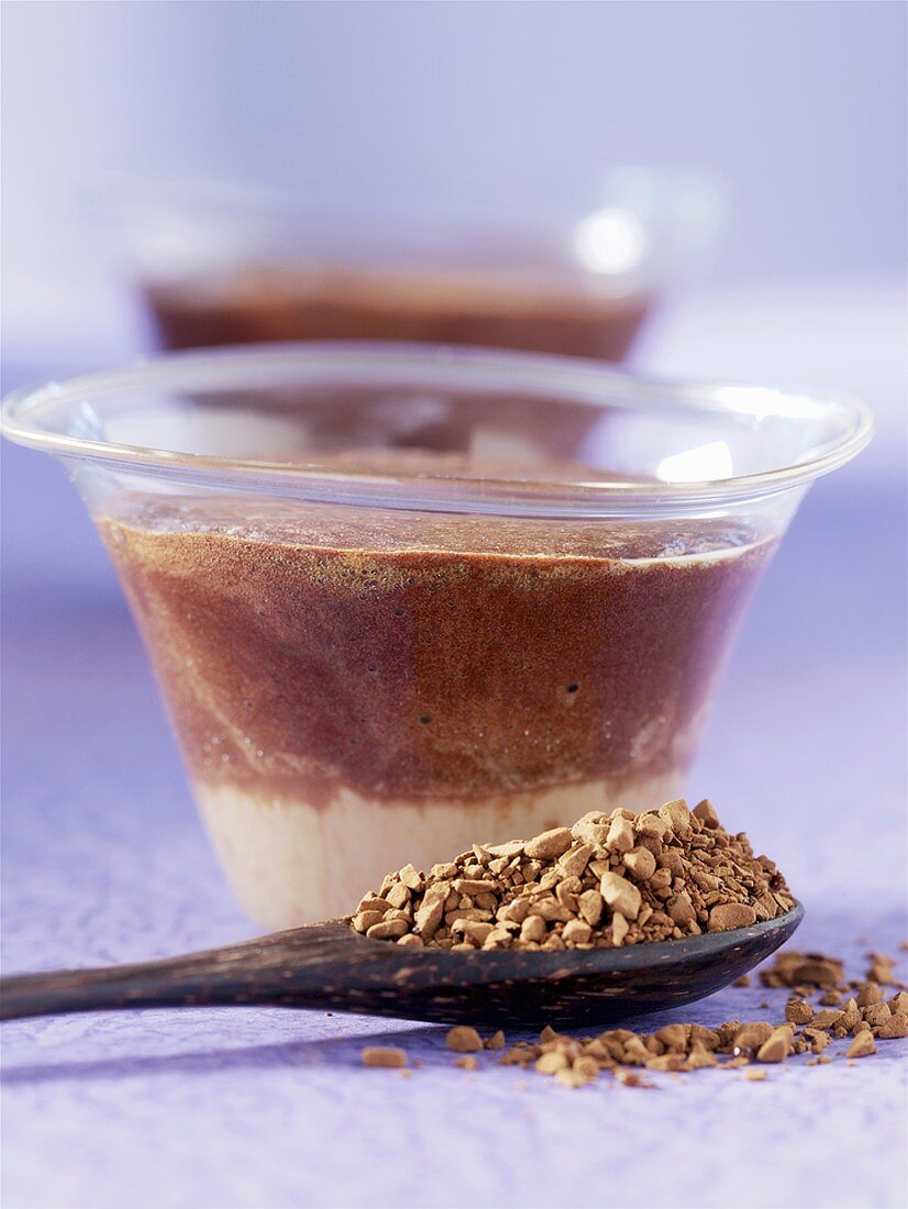 Coffee mousse in glass dishes