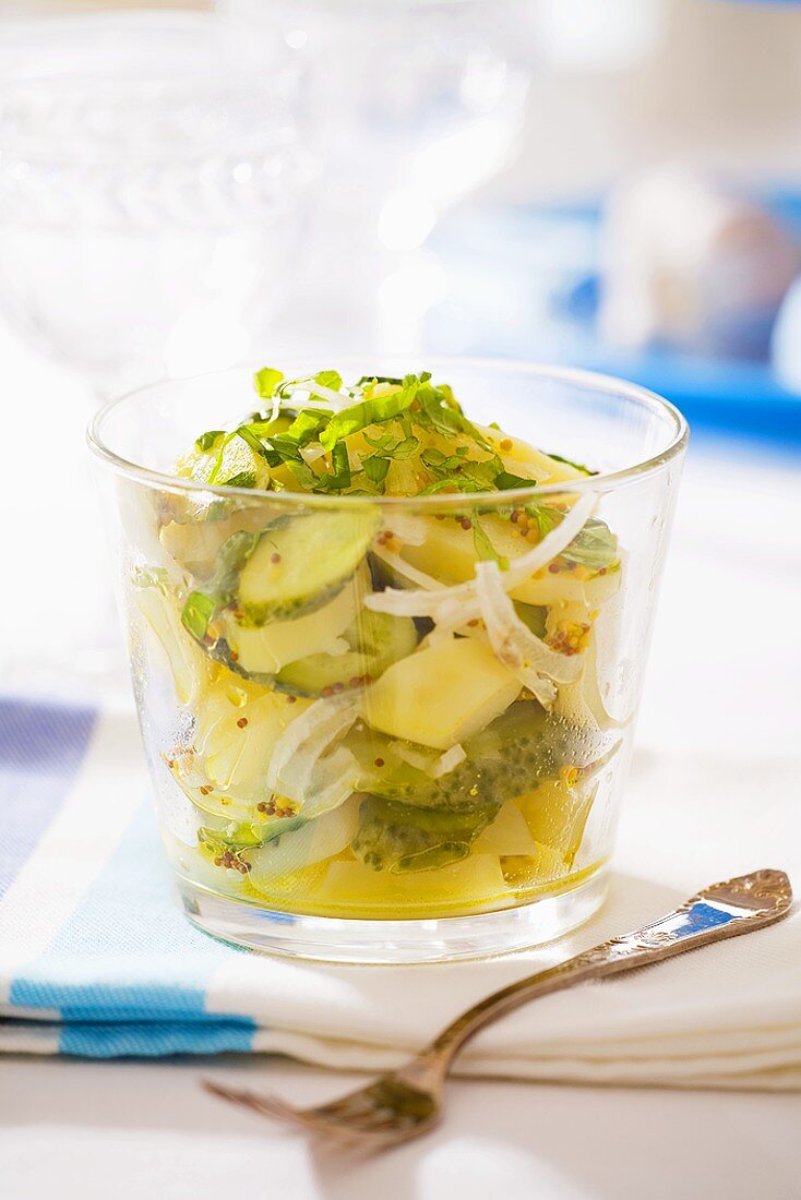 Potato salad with onions and gherkins