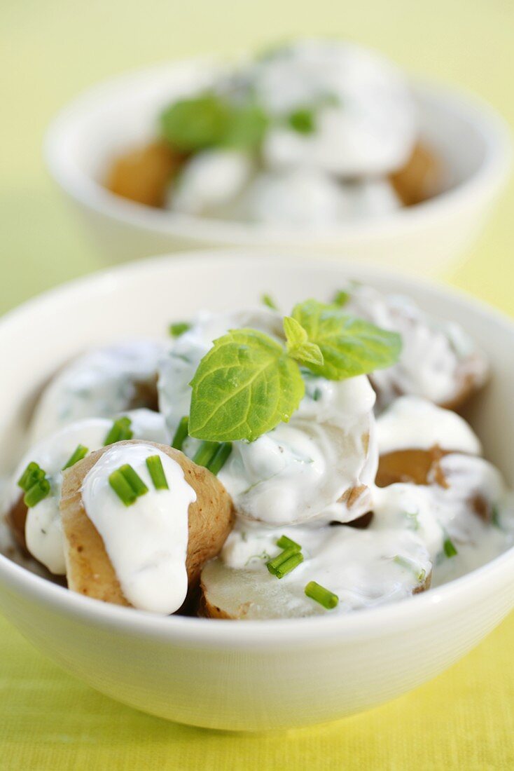 Potato salad with yoghurt dressing and mint