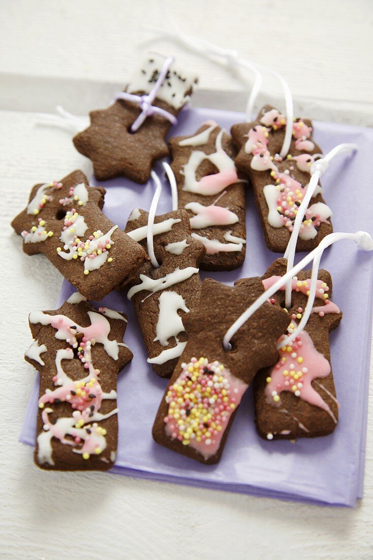 Iced chocolate biscuits for Christmas