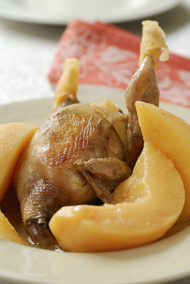 Roast quail with quinces