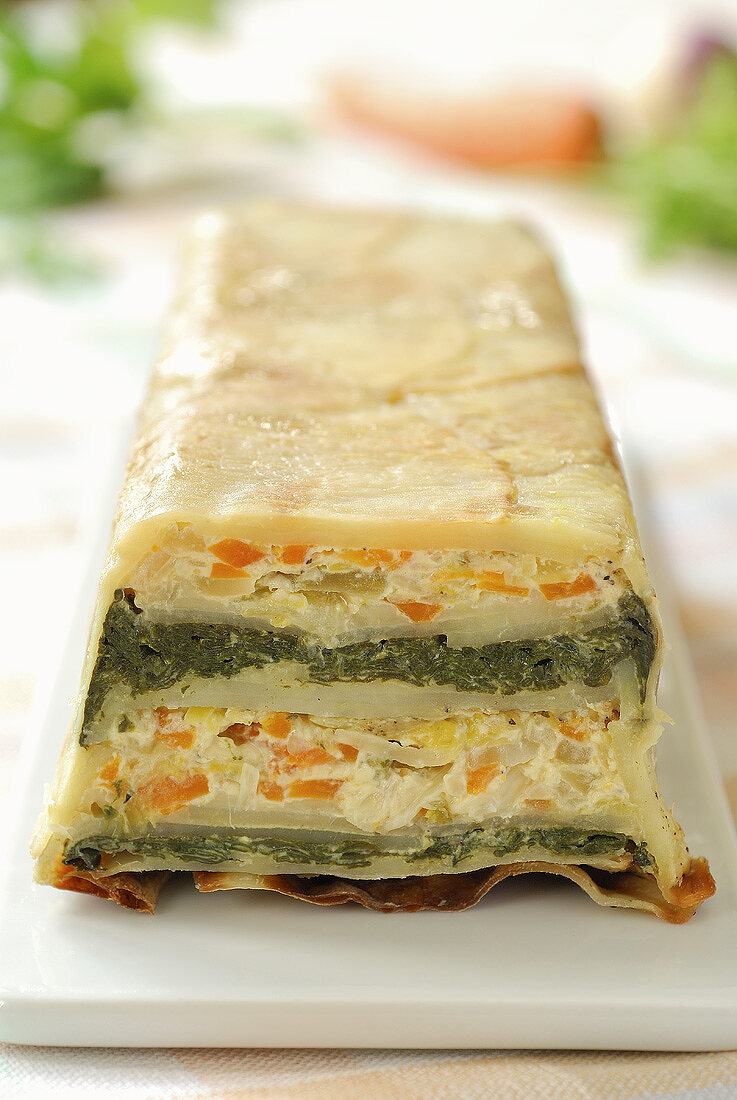 Potato, carrot and spinach terrine