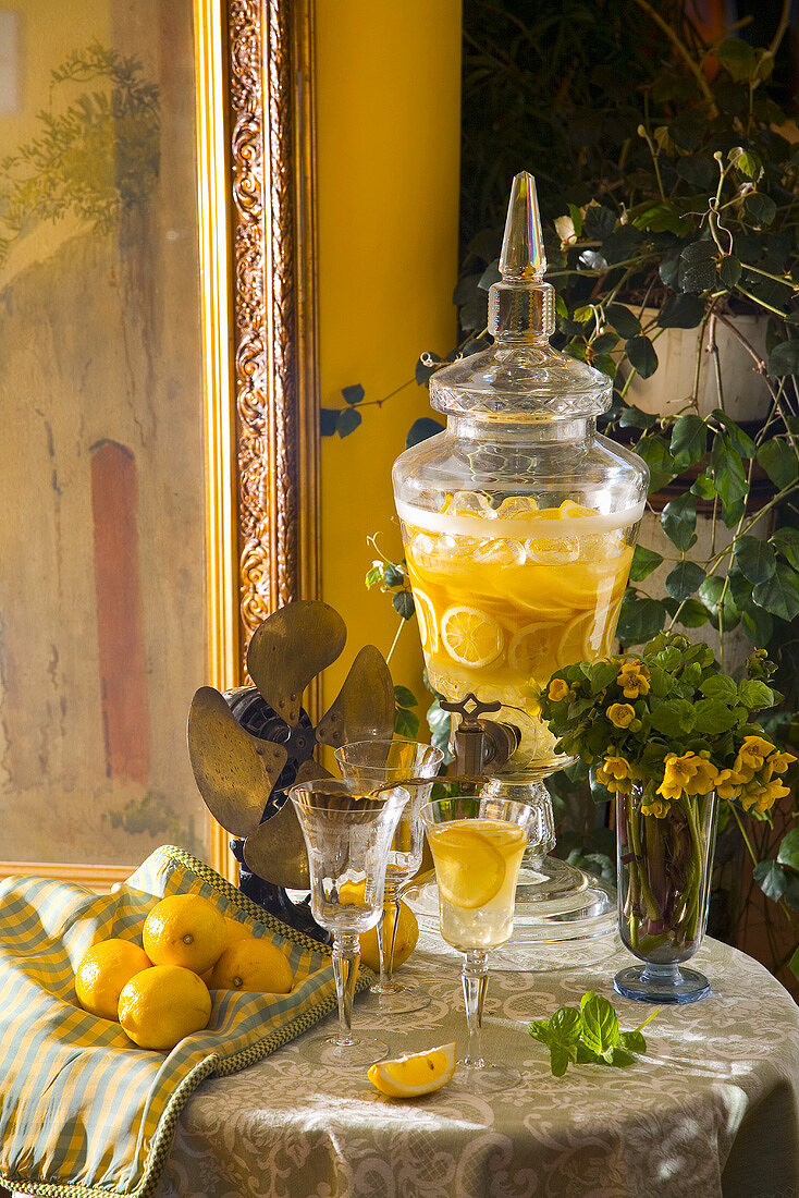 Lemonade in glass and carafe