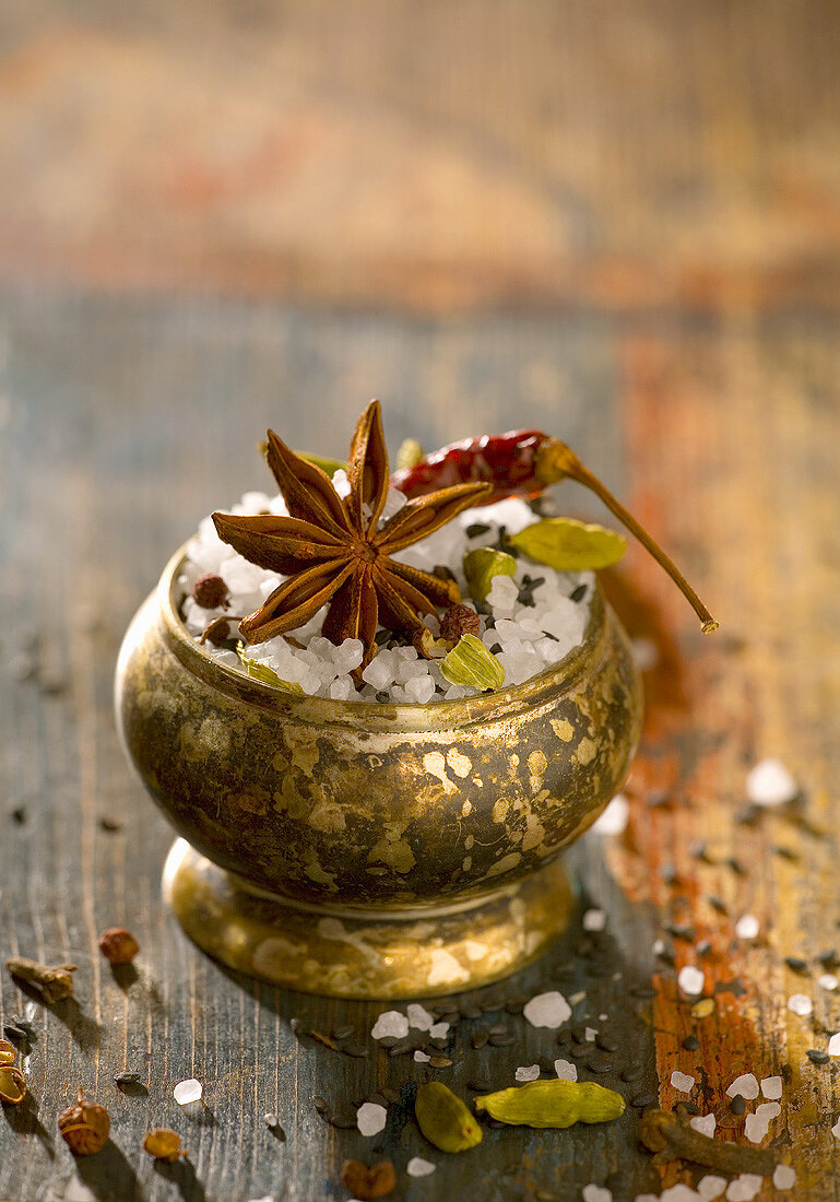 Salt with various spices in small dish