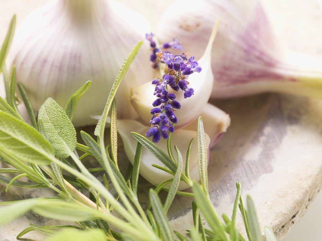 Fresh herbs and garlic