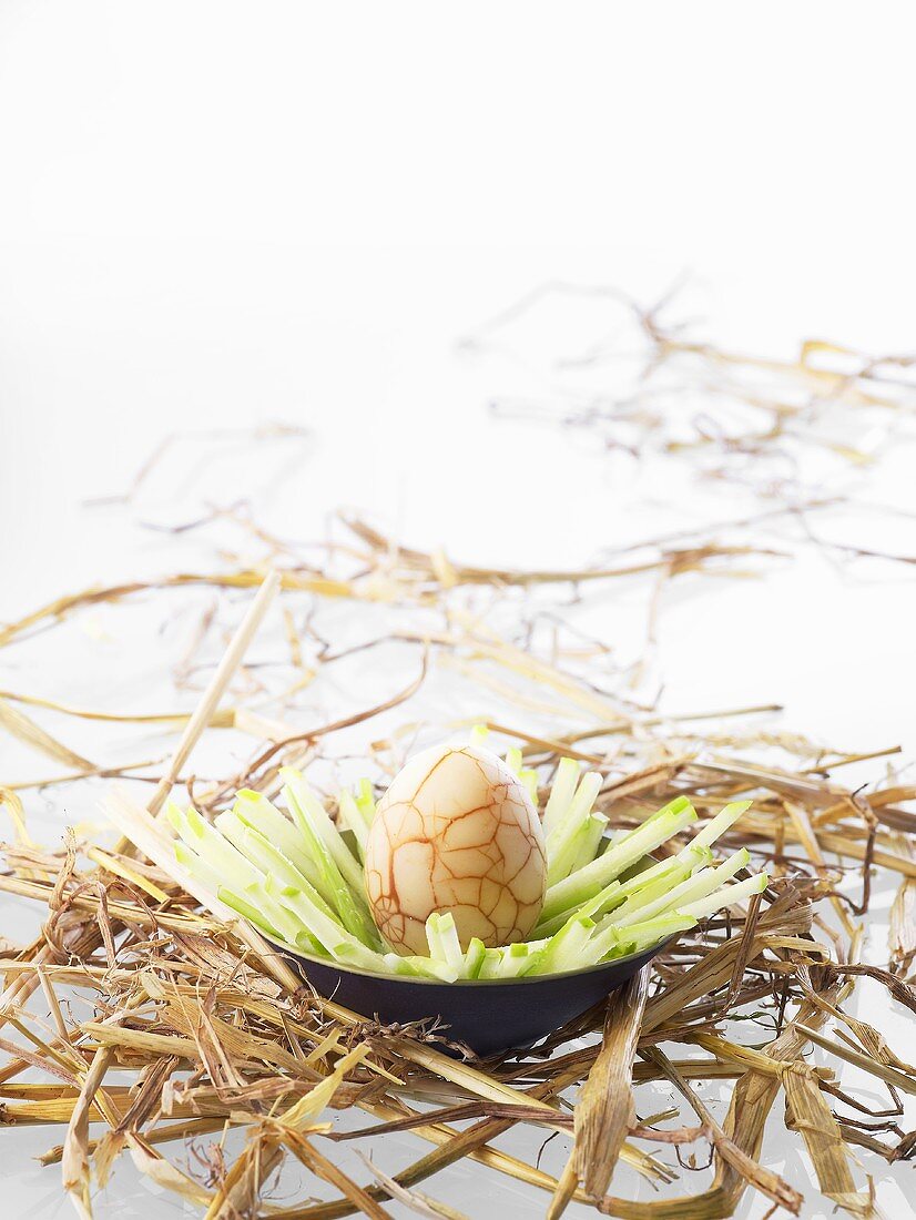 Marbled egg in a celery nest