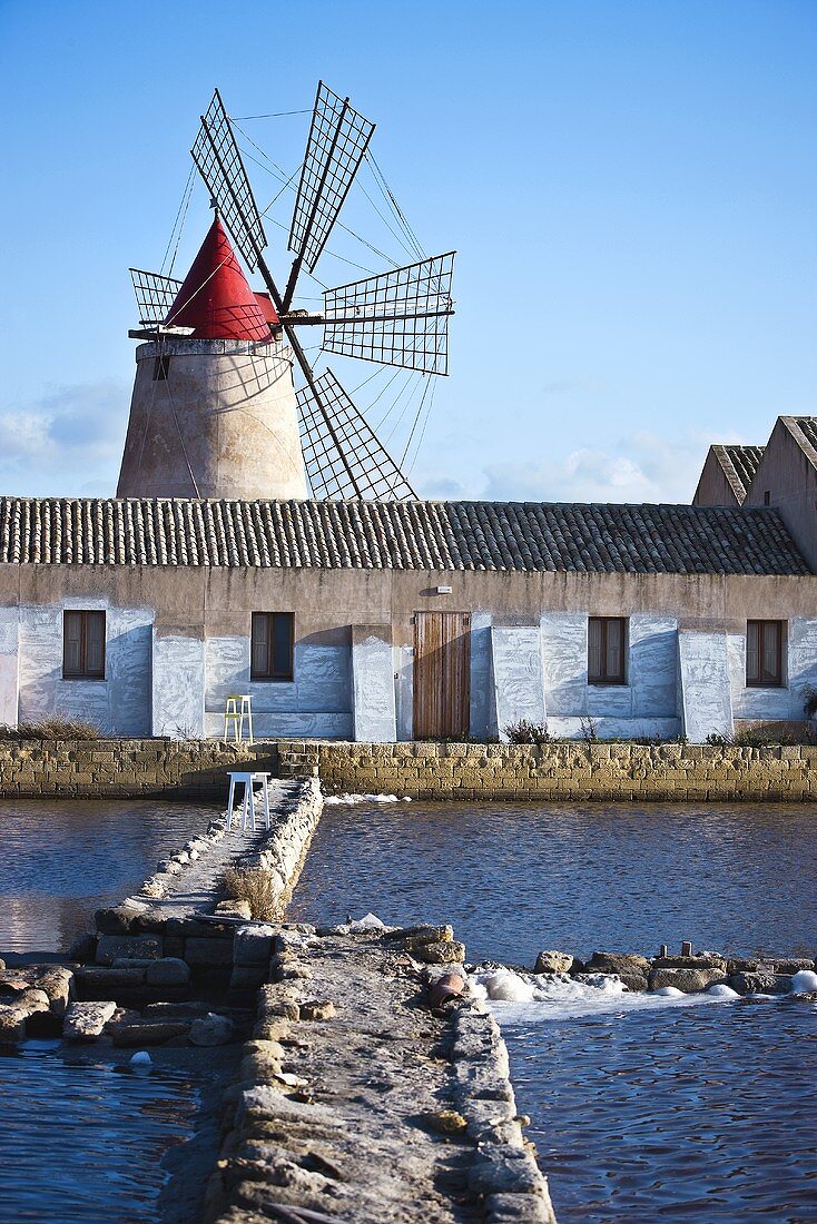 Salt pans and a mill on Mozia, Italy