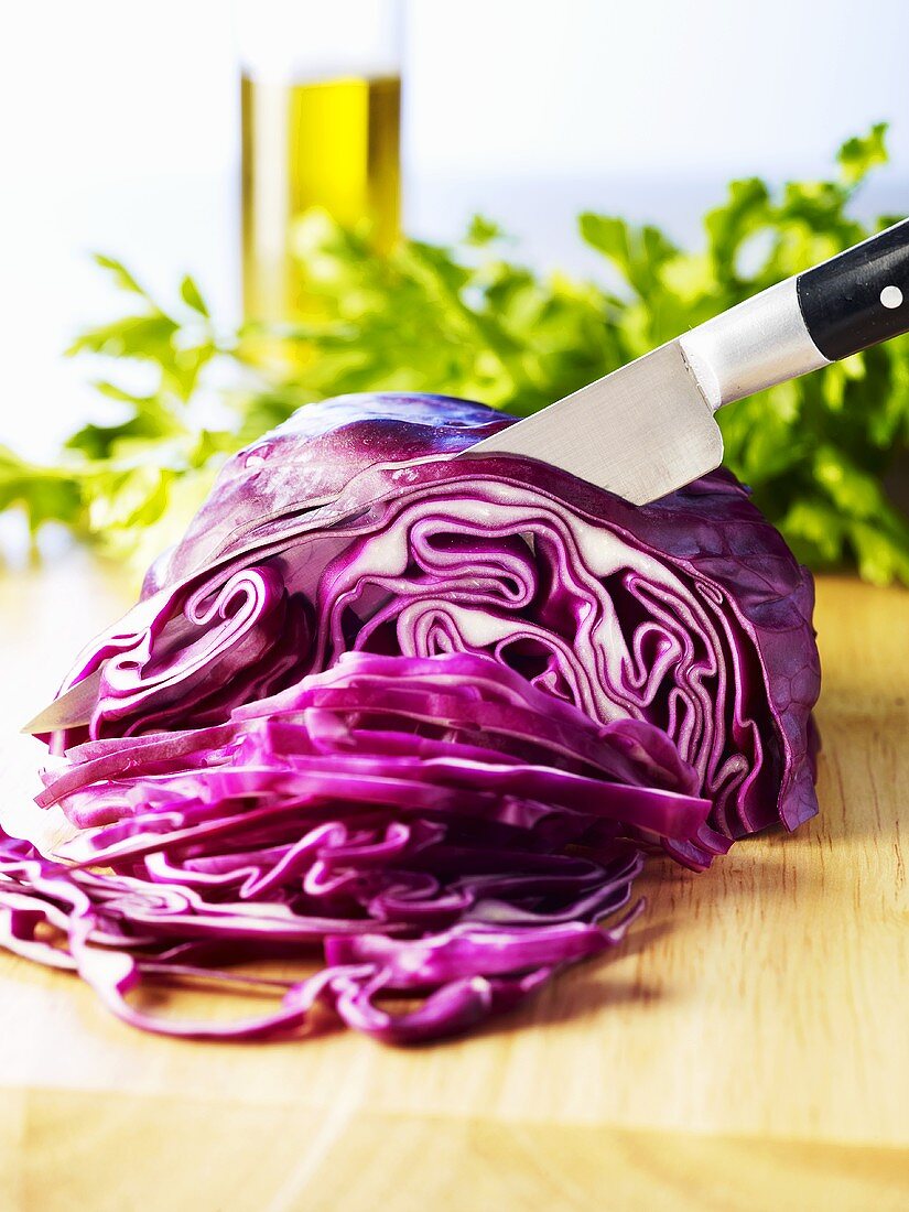 Shredding red cabbage