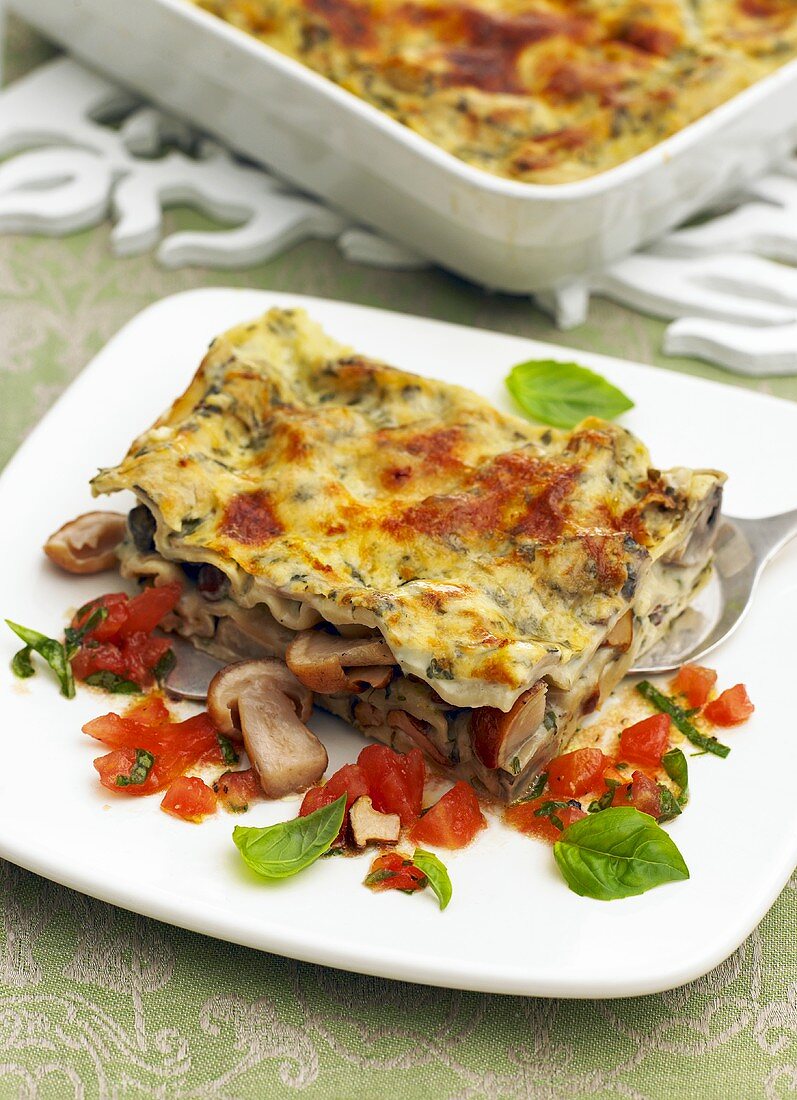 Lasagne with mushrooms and tomatoes