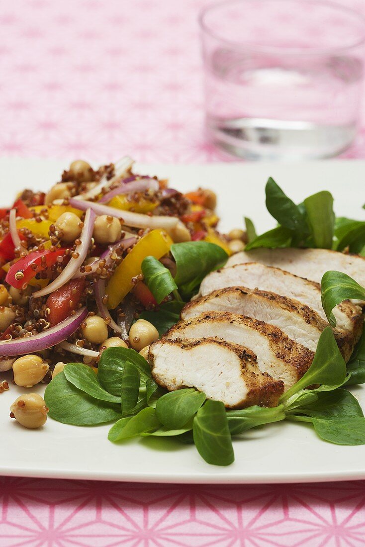 Chicken breast with corn salad and quinoa