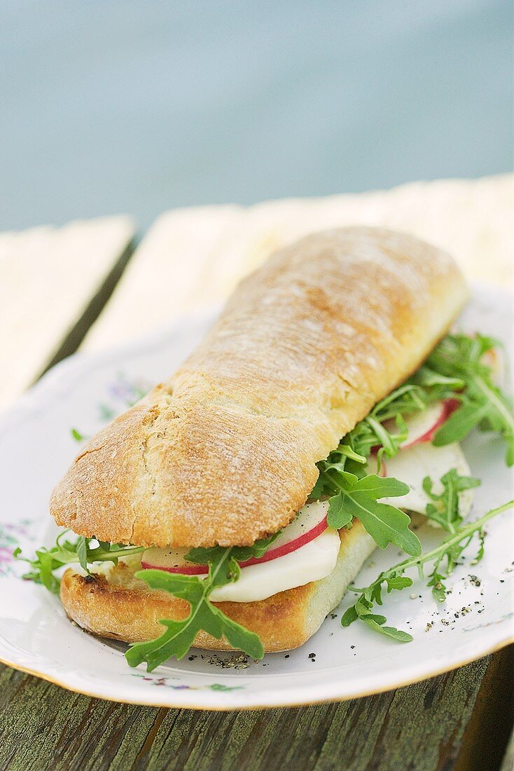 Sandwich mit Mozzarella, Apfel und Rucola