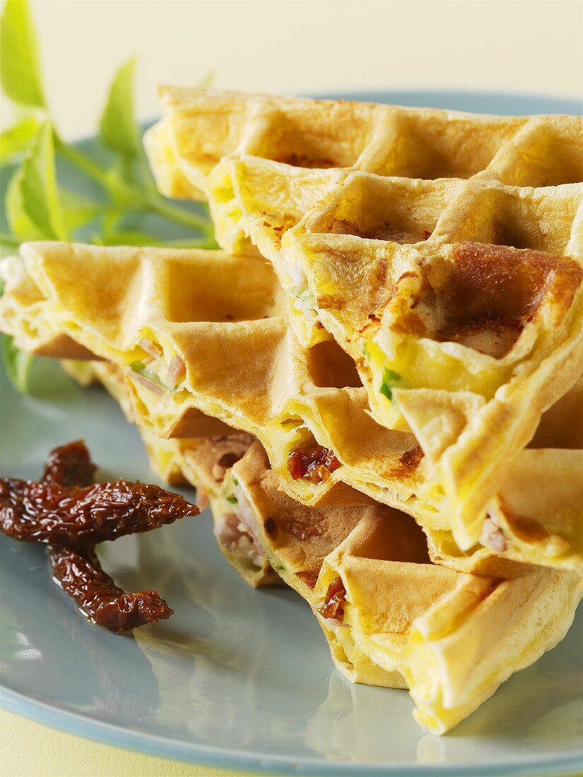 Savoury waffles with dried tomatoes