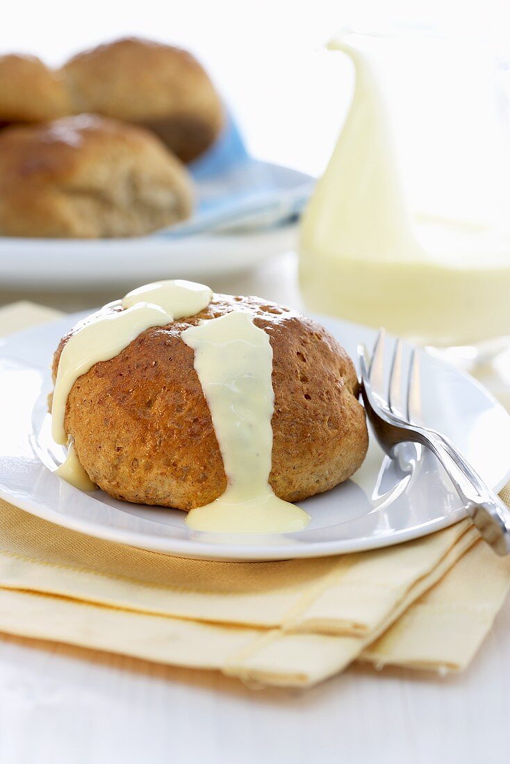 Rohrnudeln (sweet yeast dumplings) with custard