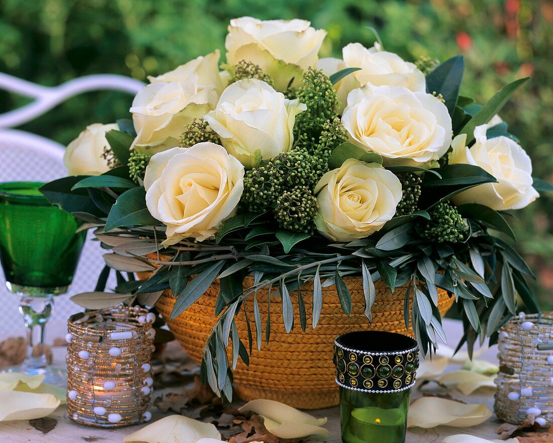 White roses with olive branches