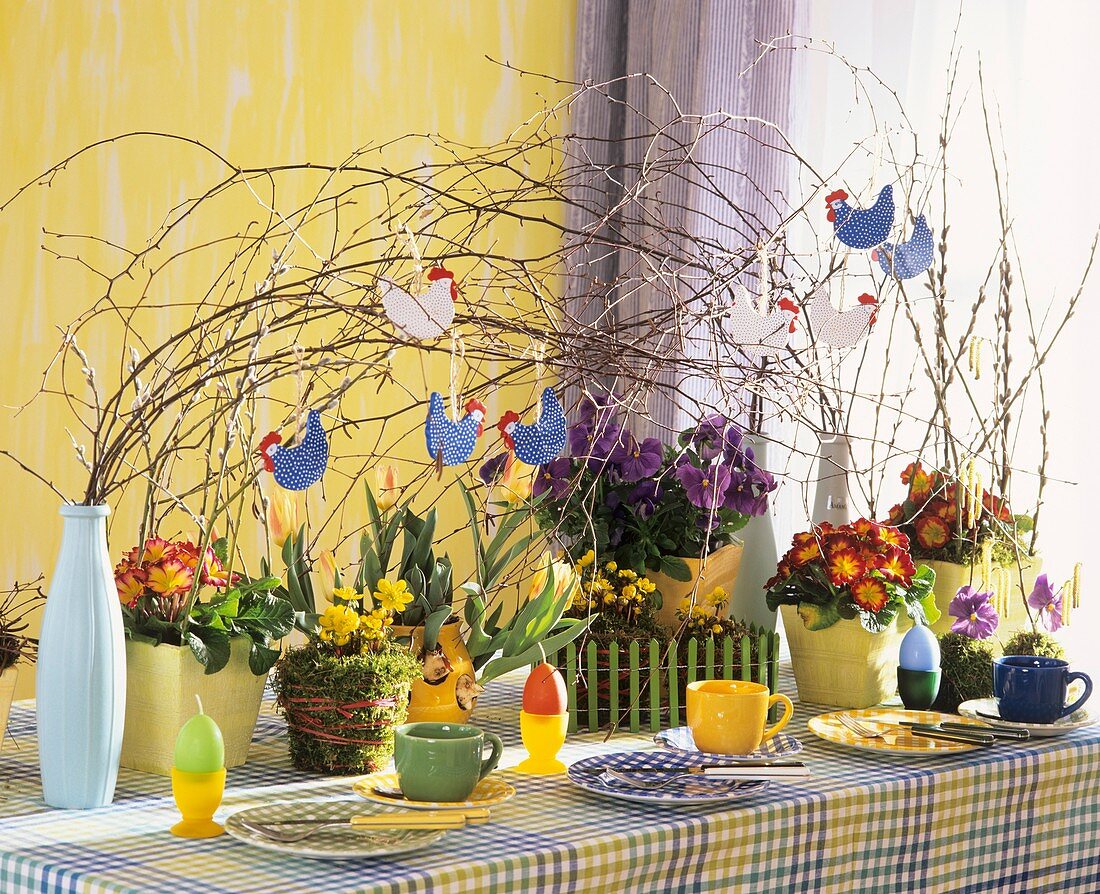 Breakfast table with Easter decoration