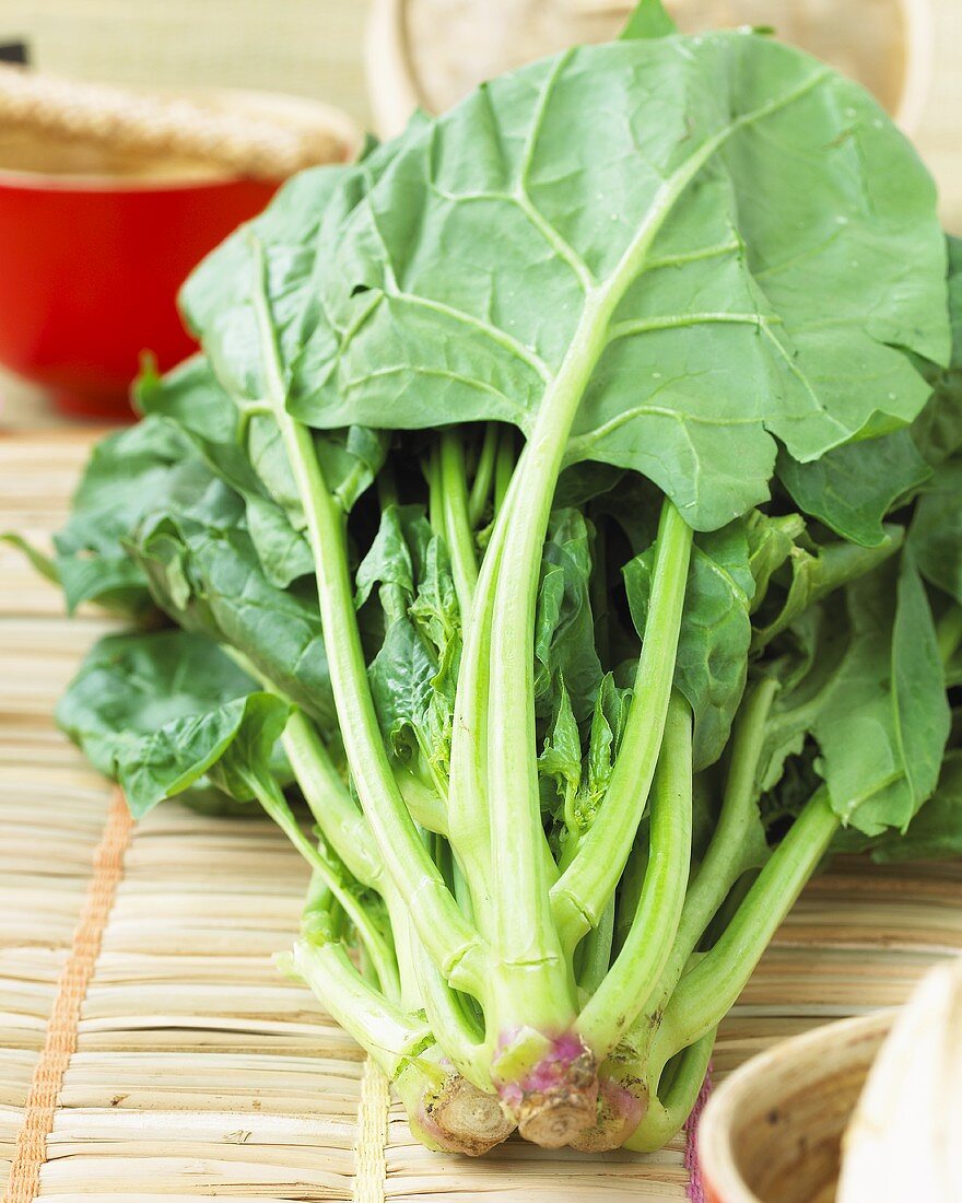 Pak choi on bamboo mat