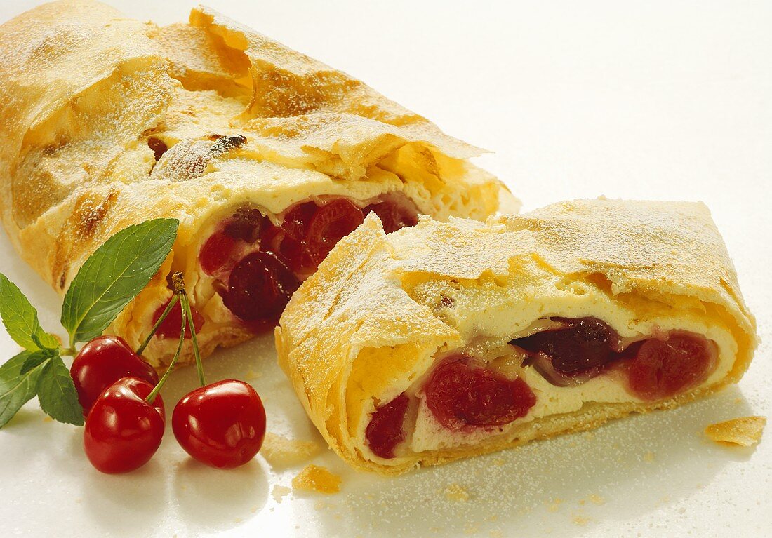 Strudel with cherries and almond quark