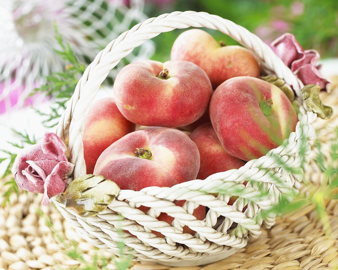 Vineyard peaches in basket