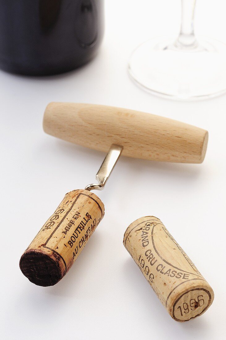 Corkscrew with wine cork