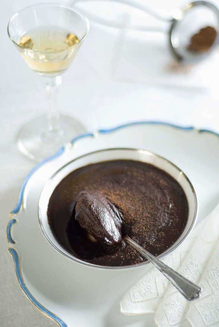 Dish of chocolate pudding