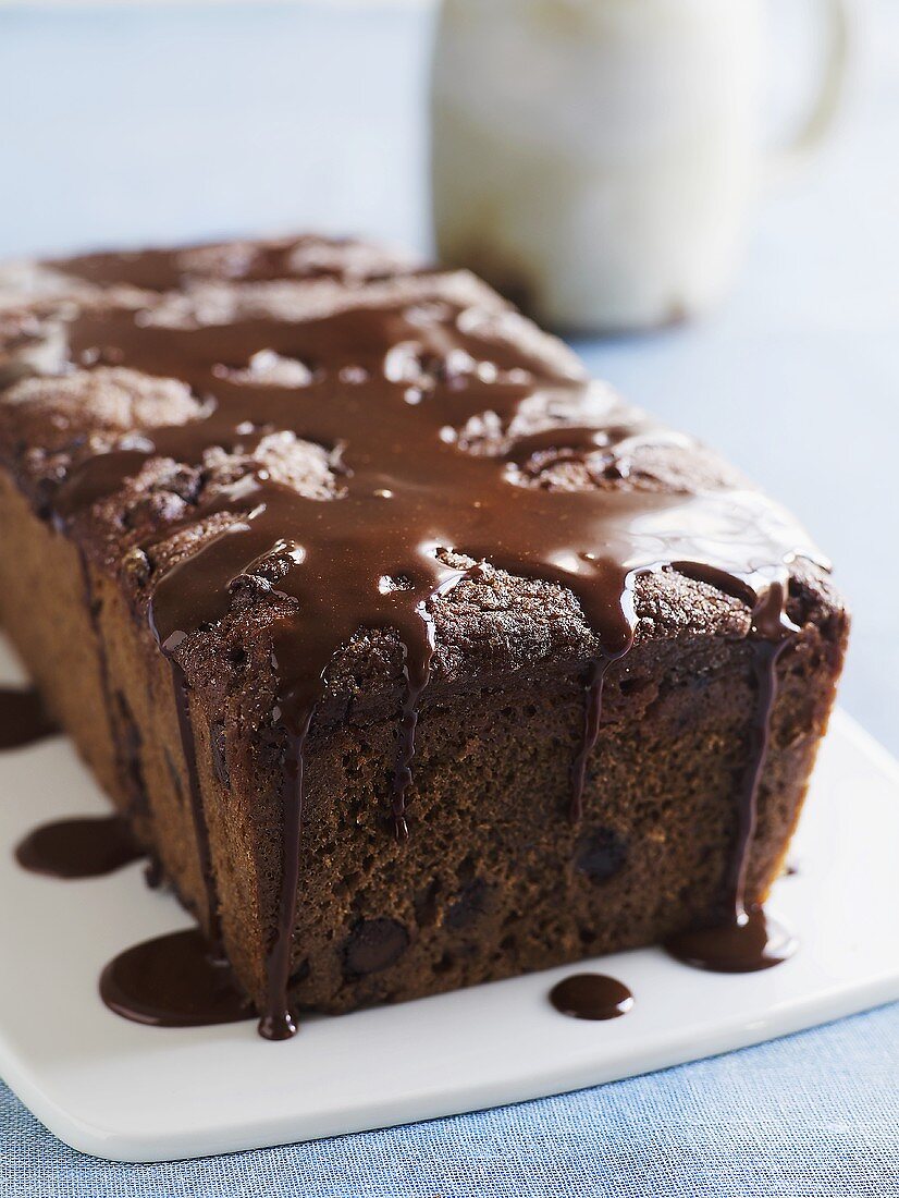 Chocolate loaf cake with chocolate sauce