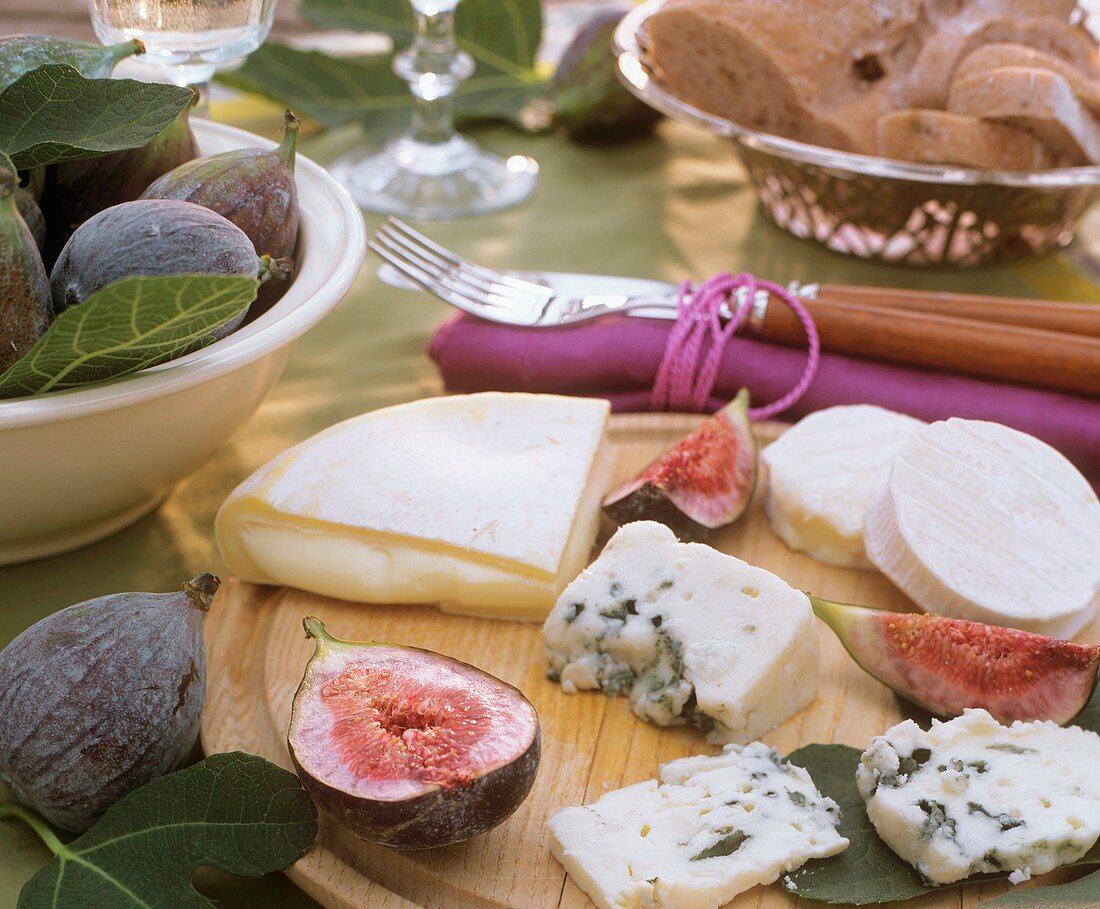 Cheese board with fresh figs