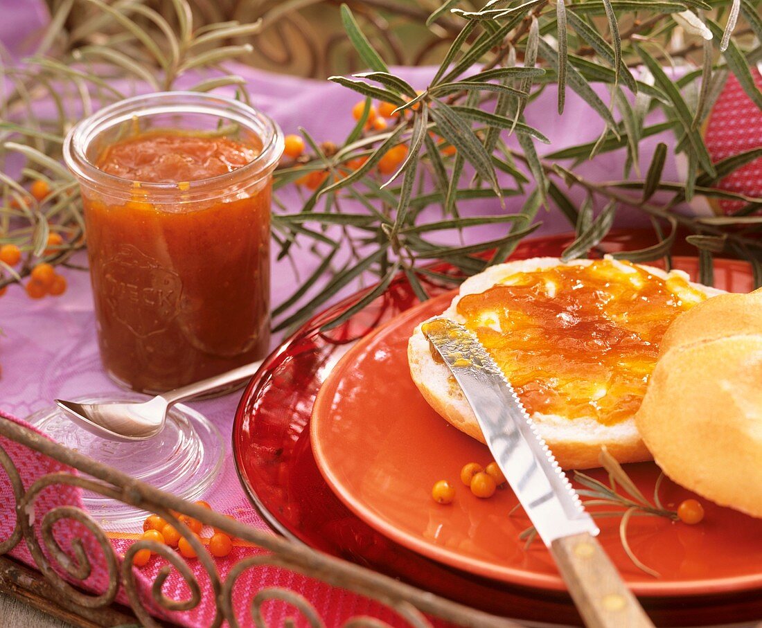 Bread roll with sea buckthorn jam