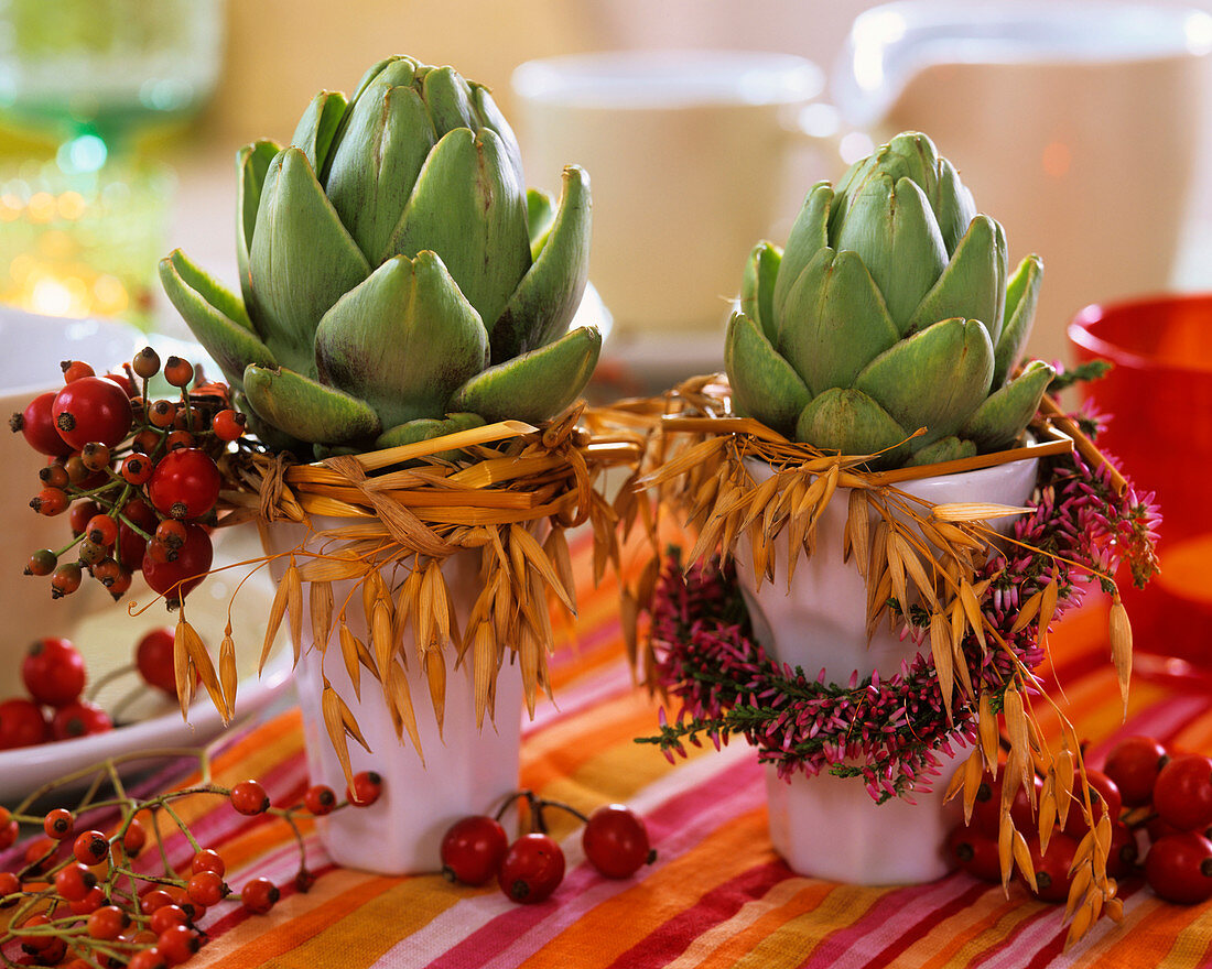 Two arrangements with artichokes