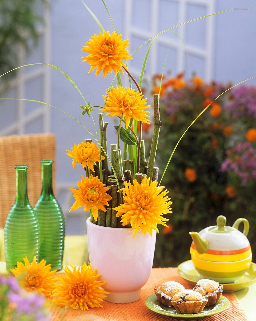 Arrangement of orange dahlias