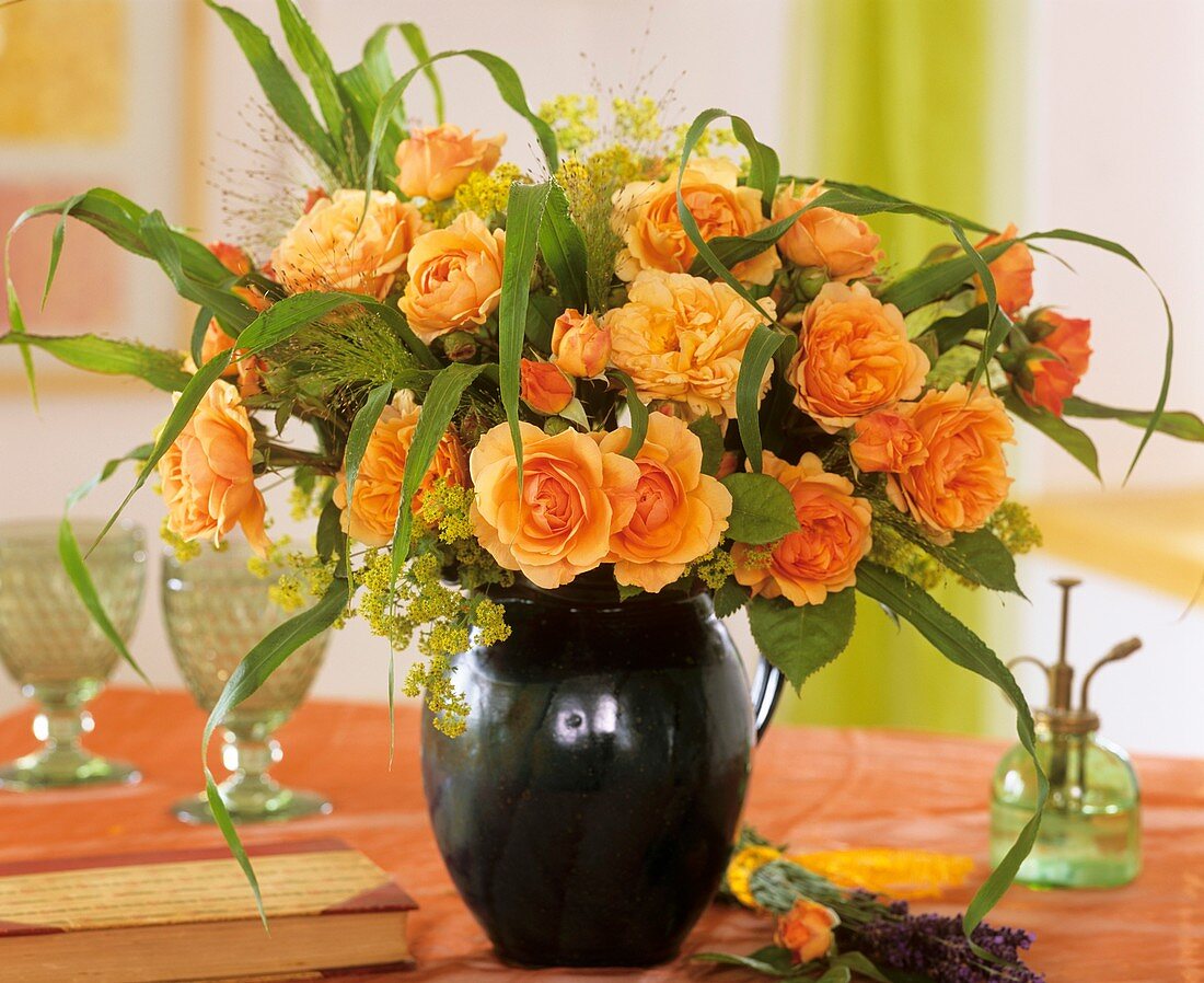 Roses with lady's mantle and grasses