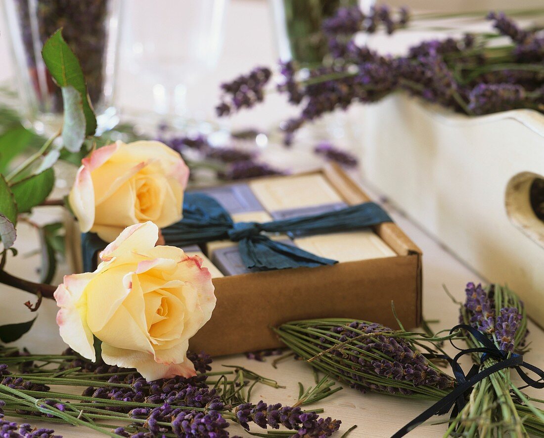 Lavender, roses, lavender and rose soap
