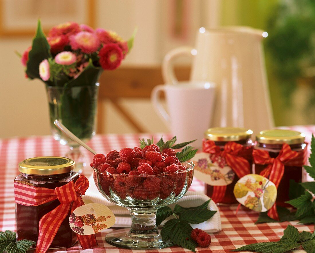 Raspberries and raspberry jam
