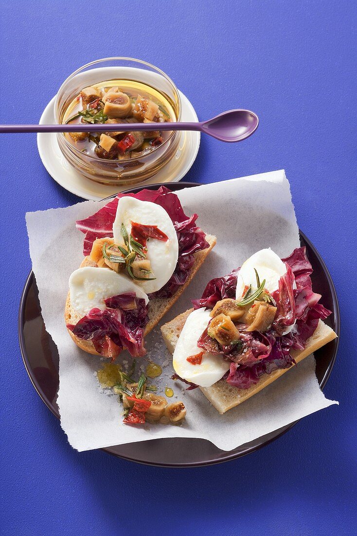 Mozzarella, figs and radicchio on bread