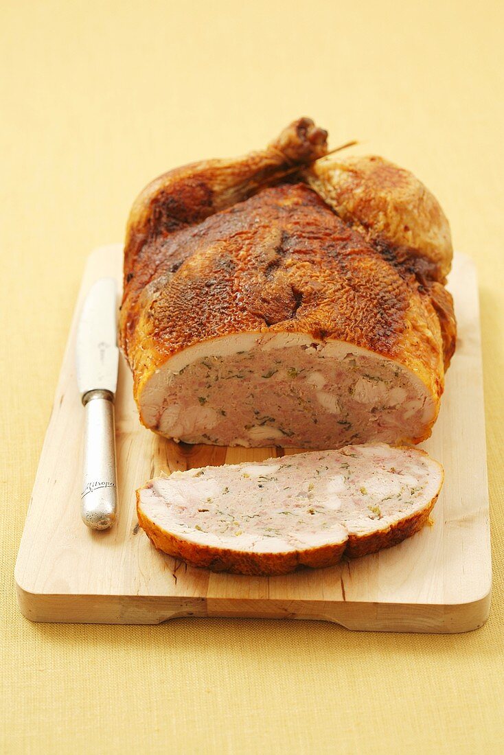 Chicken with liver, pork, raisin and parsley stuffing