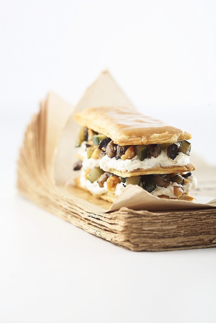 Courgette and mushroom millefeuille
