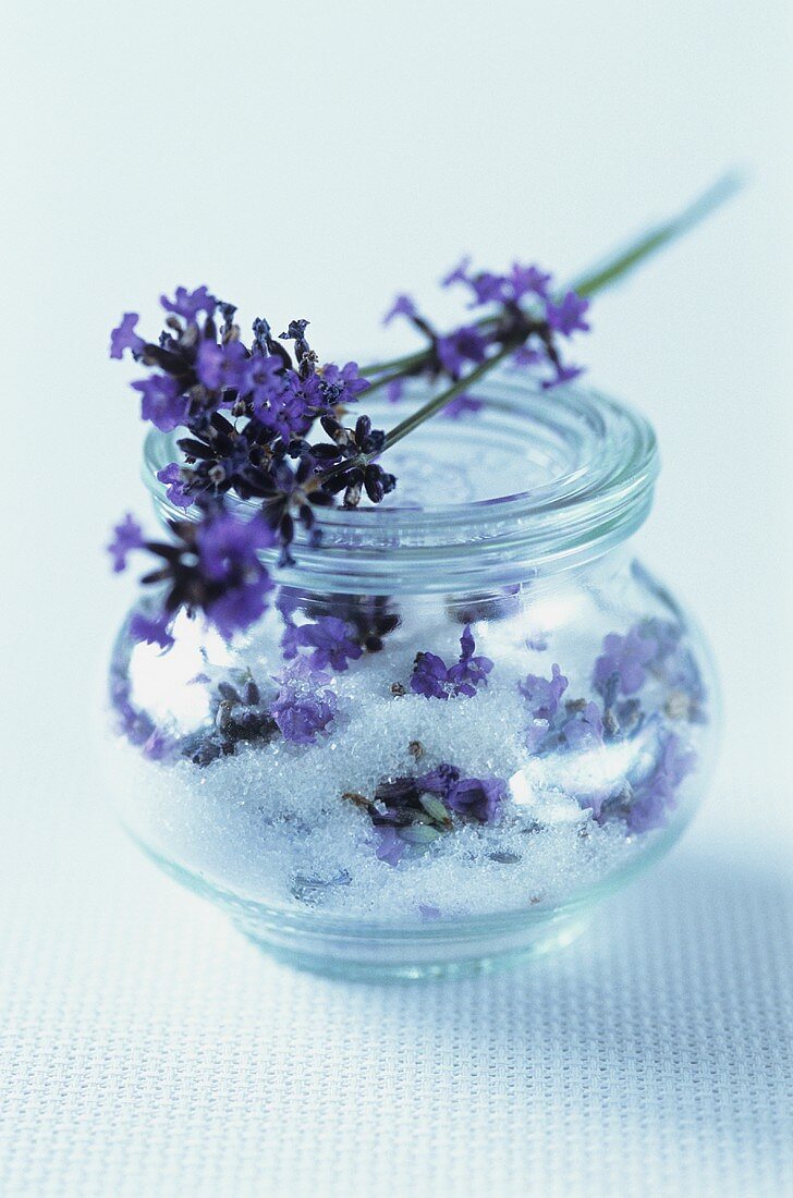 Lavender sugar in a jar