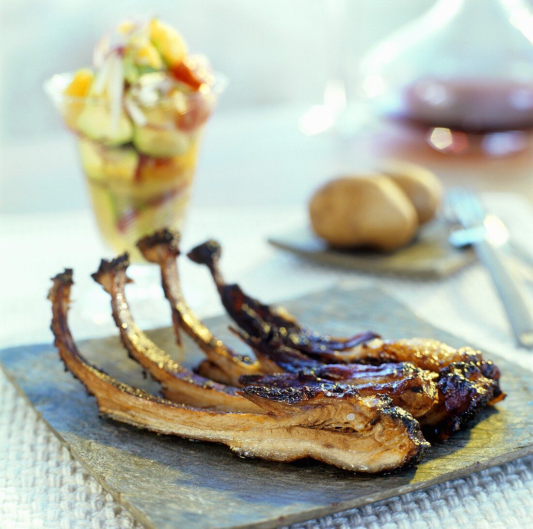 Grilled wild boar ribs