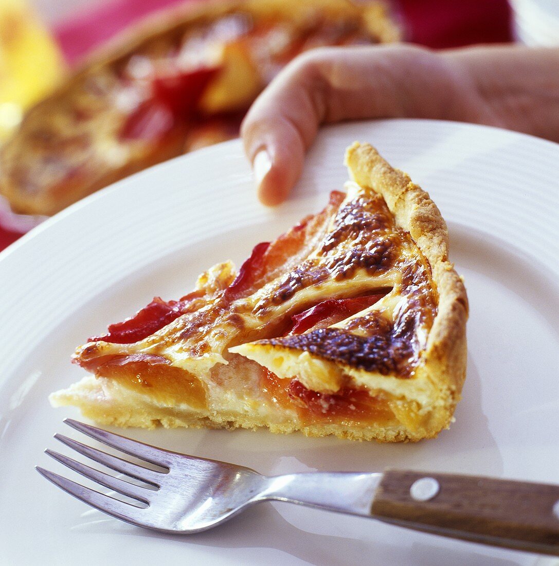 A piece of plum custard tart