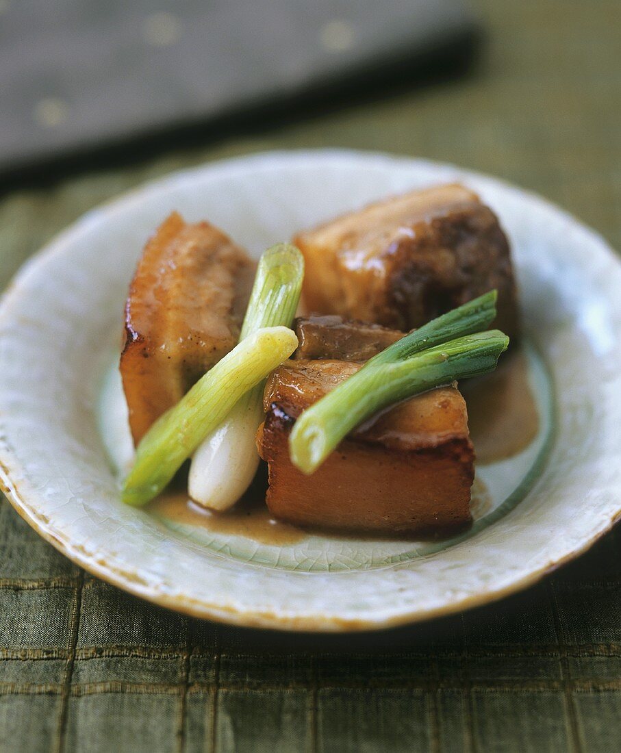 Geschmorter Schweinebauch mit Frühlingszwiebeln (Vietnam)