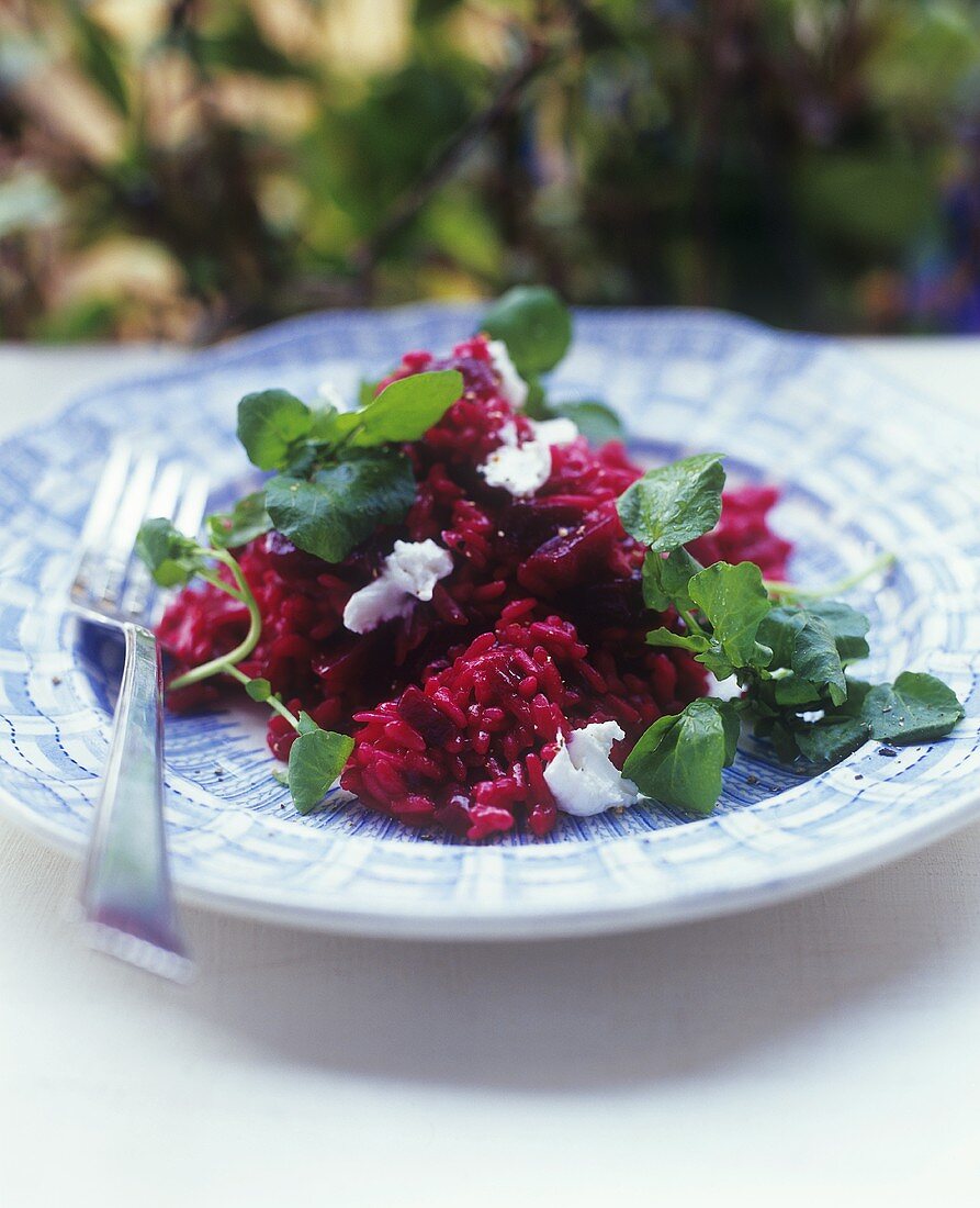 Beetroot risotto with watercress