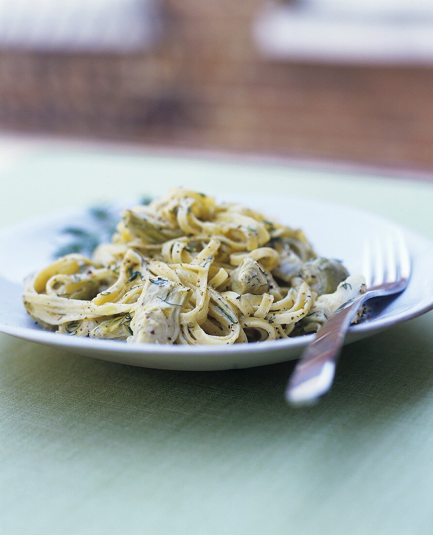 Narrow ribbon pasta with artichokes