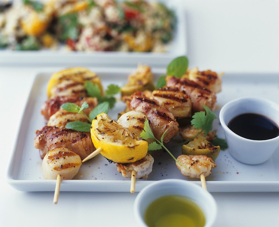 Grilled seafood kebabs