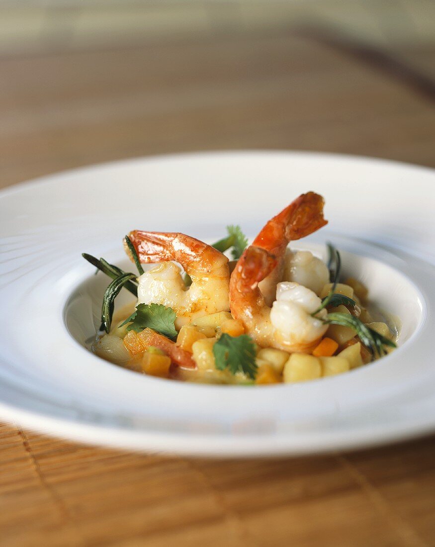 Shrimps with Asian potato ragout